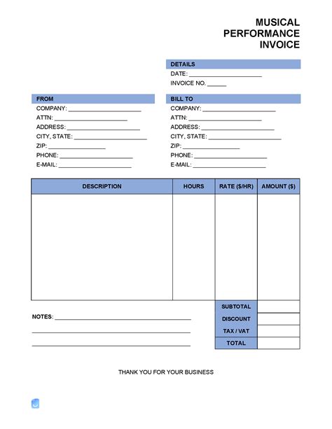 musical performance invoice template